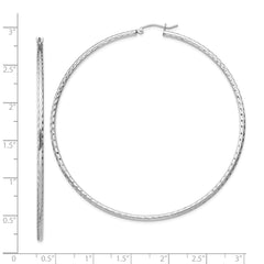 Rhodium-plated Sterling Silver 2mm Diamond-cut Hoop Earrings