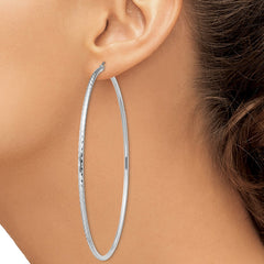 Rhodium-plated Sterling Silver 2mm Diamond-cut Hoop Earrings