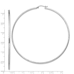 Rhodium-plated Sterling Silver 2mm Diamond-cut Hoop Earrings