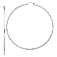 Rhodium-plated Sterling Silver 2mm Diamond-cut Hoop Earrings