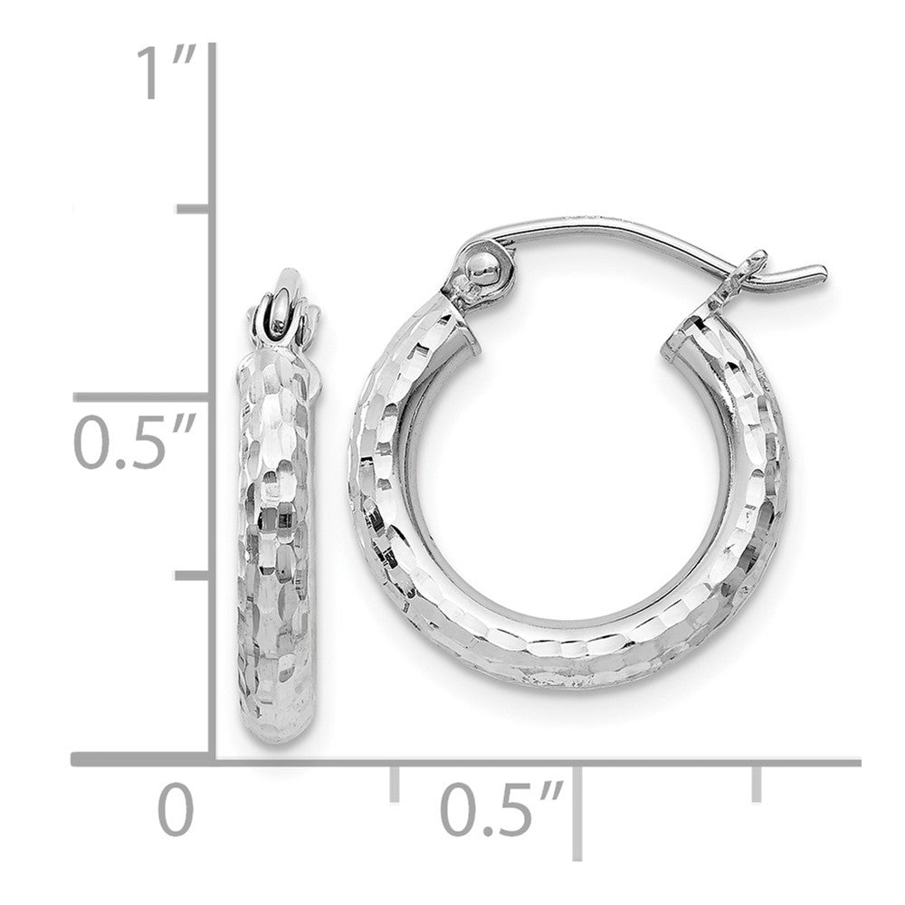 Rhodium-plated Sterling Silver 2.5mm Diamond-cut Hoop Earrings