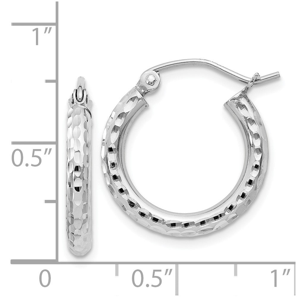 Rhodium-plated Sterling Silver 2.5mm Diamond-cut Hoop Earrings