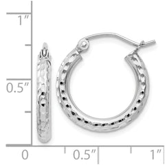 Rhodium-plated Sterling Silver 2.5mm Diamond-cut Hoop Earrings