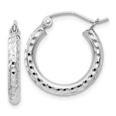 Rhodium-plated Sterling Silver 2.5mm Diamond-cut Hoop Earrings