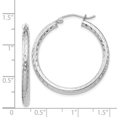 Rhodium-plated Sterling Silver 2.5mm Diamond-cut Hoop Earrings