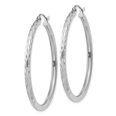 Rhodium-plated Sterling Silver 2.5mm Diamond-cut Hoop Earrings