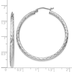 Rhodium-plated Sterling Silver 2.5mm Diamond-cut Hoop Earrings