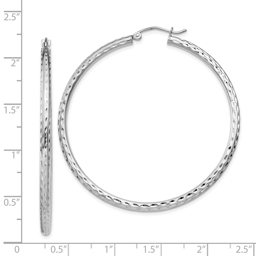 Rhodium-plated Sterling Silver 2.5mm Diamond-cut Hoop Earrings