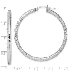 Rhodium-plated Sterling Silver 3.00mm Diamond-cut Hoop Earrings