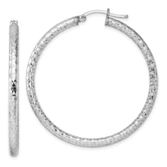 Rhodium-plated Sterling Silver 3.00mm Diamond-cut Hoop Earrings