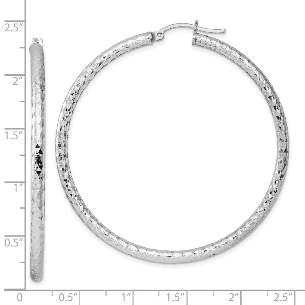 Rhodium-plated Sterling Silver 3.00mm Diamond-cut Hoop Earrings