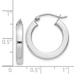 Rhodium-plated Sterling Silver 3x20mm Square Tube Hoop Earrings