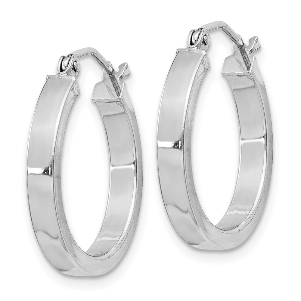 Rhodium-plated Sterling Silver Concave 3x20mm Square Tube Hoop Earrings