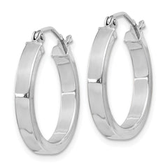 Rhodium-plated Sterling Silver Concave 3x20mm Square Tube Hoop Earrings