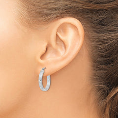 Rhodium-plated Sterling Silver Concave 3x20mm Square Tube Hoop Earrings