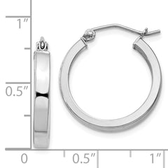 Rhodium-plated Sterling Silver Concave 3x20mm Square Tube Hoop Earrings
