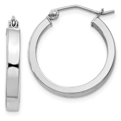 Rhodium-plated Sterling Silver Concave 3x20mm Square Tube Hoop Earrings