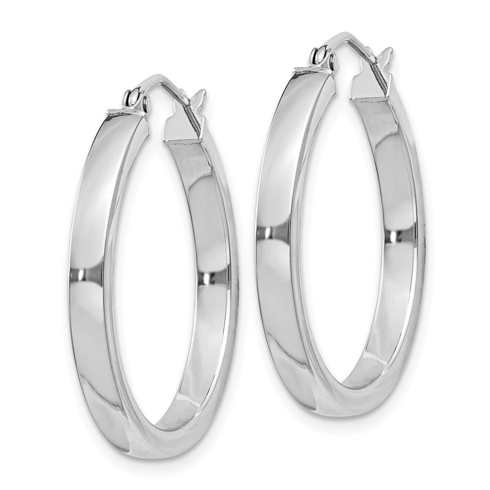 Rhodium-plated Sterling Silver Concave 3x25mm Square Tube Hoop Earrings