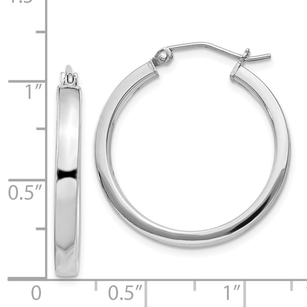 Rhodium-plated Sterling Silver Concave 3x25mm Square Tube Hoop Earrings