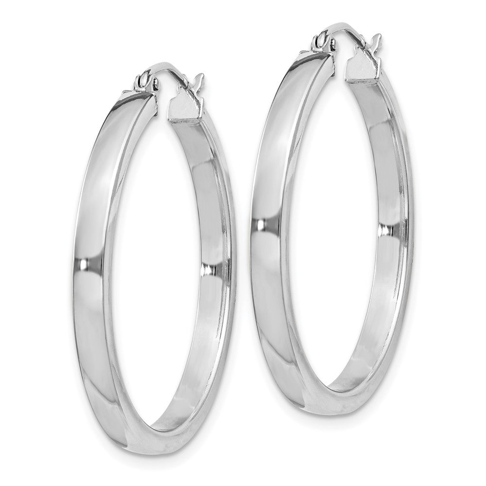Rhodium-plated Sterling Silver Concave 3x30mm Square Tube Hoop Earrings