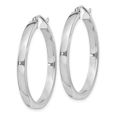 Rhodium-plated Sterling Silver Concave 3x30mm Square Tube Hoop Earrings