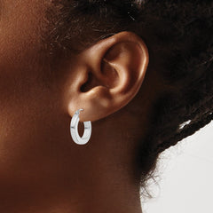 Rhodium-plated Sterling Silver Concave 3x30mm Square Tube Hoop Earrings