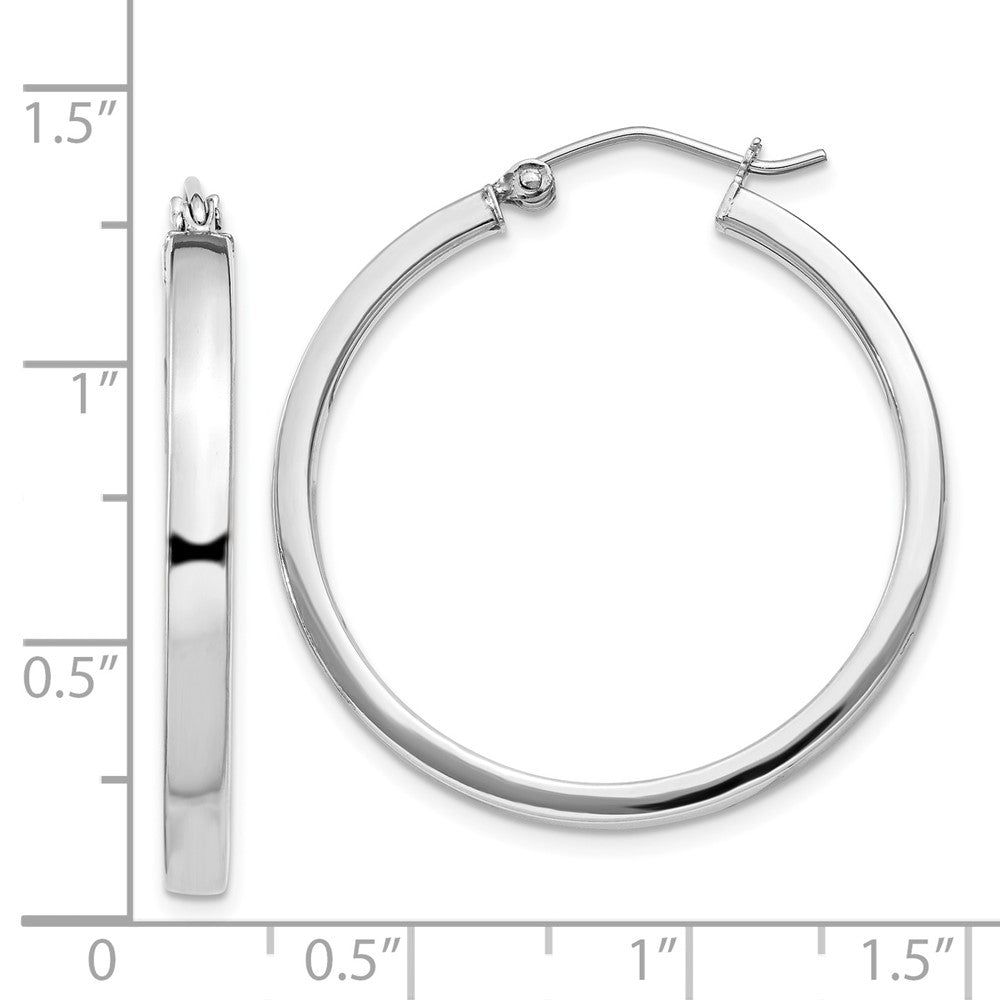 Rhodium-plated Sterling Silver Concave 3x30mm Square Tube Hoop Earrings