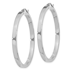 Rhodium-plated Sterling Silver Concave 3x40mm Square Tube Hoop Earrings
