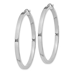 Rhodium-plated Sterling Silver Concave 3x45mm Square Tube Hoop Earrings