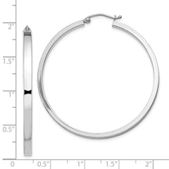 Rhodium-plated Sterling Silver Concave 3x45mm Square Tube Hoop Earrings