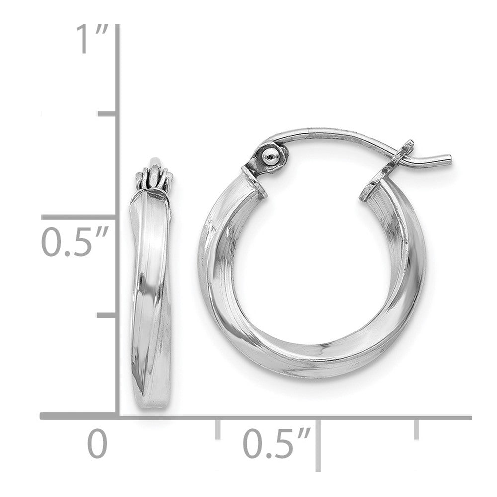 Rhodium-plated Sterling Silver Twisted 2.5x15mmHoop Earrings