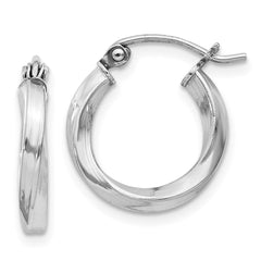 Rhodium-plated Sterling Silver Twisted 2.5x15mmHoop Earrings