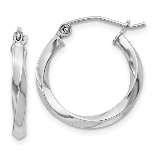 Rhodium-plated Sterling Silver Twisted 2.5x18mmHoop Earrings