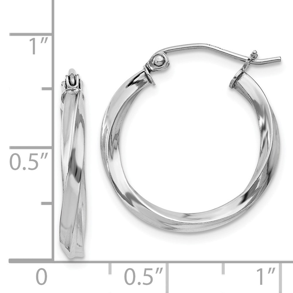 Rhodium-plated Sterling Silver Twisted 2.5x20mmHoop Earrings