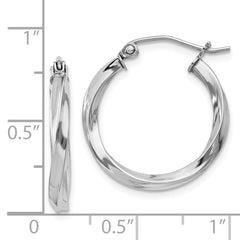 Rhodium-plated Sterling Silver Twisted 2.5x20mmHoop Earrings