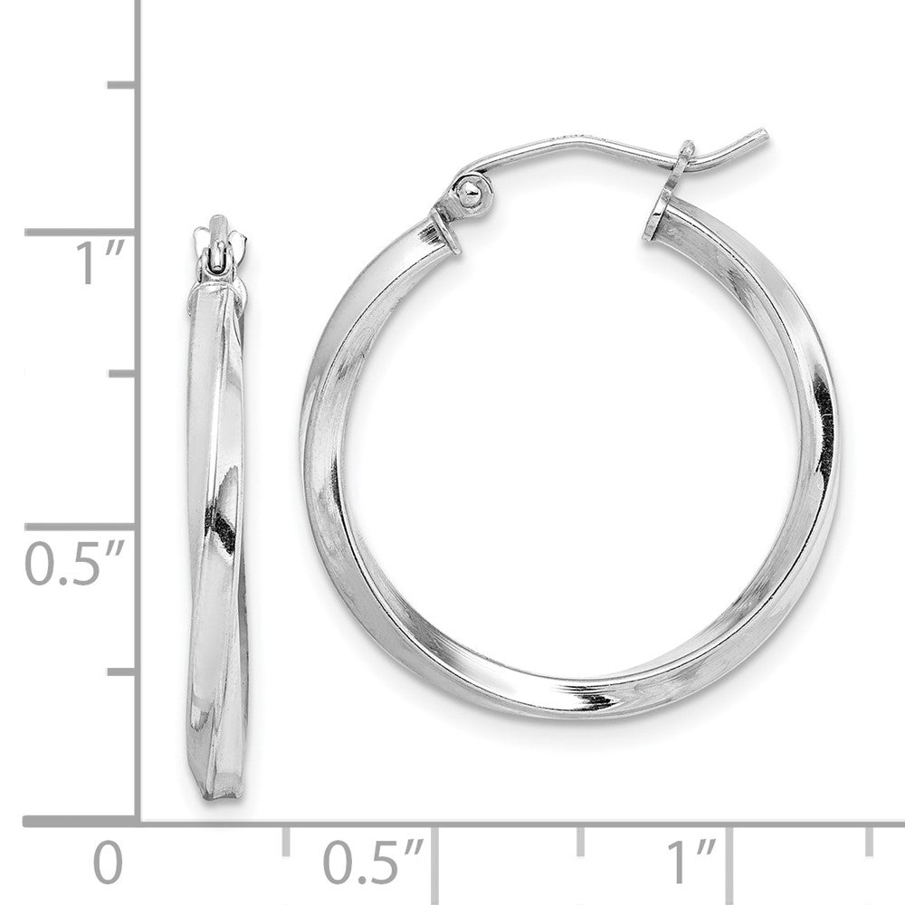 Rhodium-plated Sterling Silver Twisted 2.5x25mmHoop Earrings