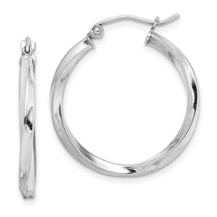 Rhodium-plated Sterling Silver Twisted 2.5x25mmHoop Earrings