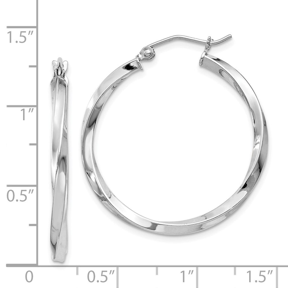 Rhodium-plated Sterling Silver Twisted 2.5x30mmHoop Earrings