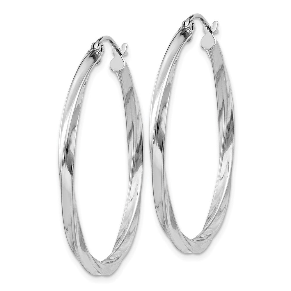 Rhodium-plated Sterling Silver Twisted 2.5x35mmHoop Earrings