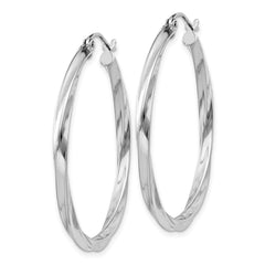 Rhodium-plated Sterling Silver Twisted 2.5x35mmHoop Earrings