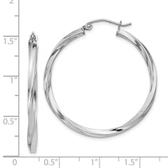 Rhodium-plated Sterling Silver Twisted 2.5x35mmHoop Earrings