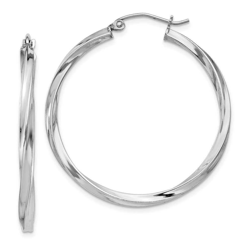 Rhodium-plated Sterling Silver Twisted 2.5x35mmHoop Earrings