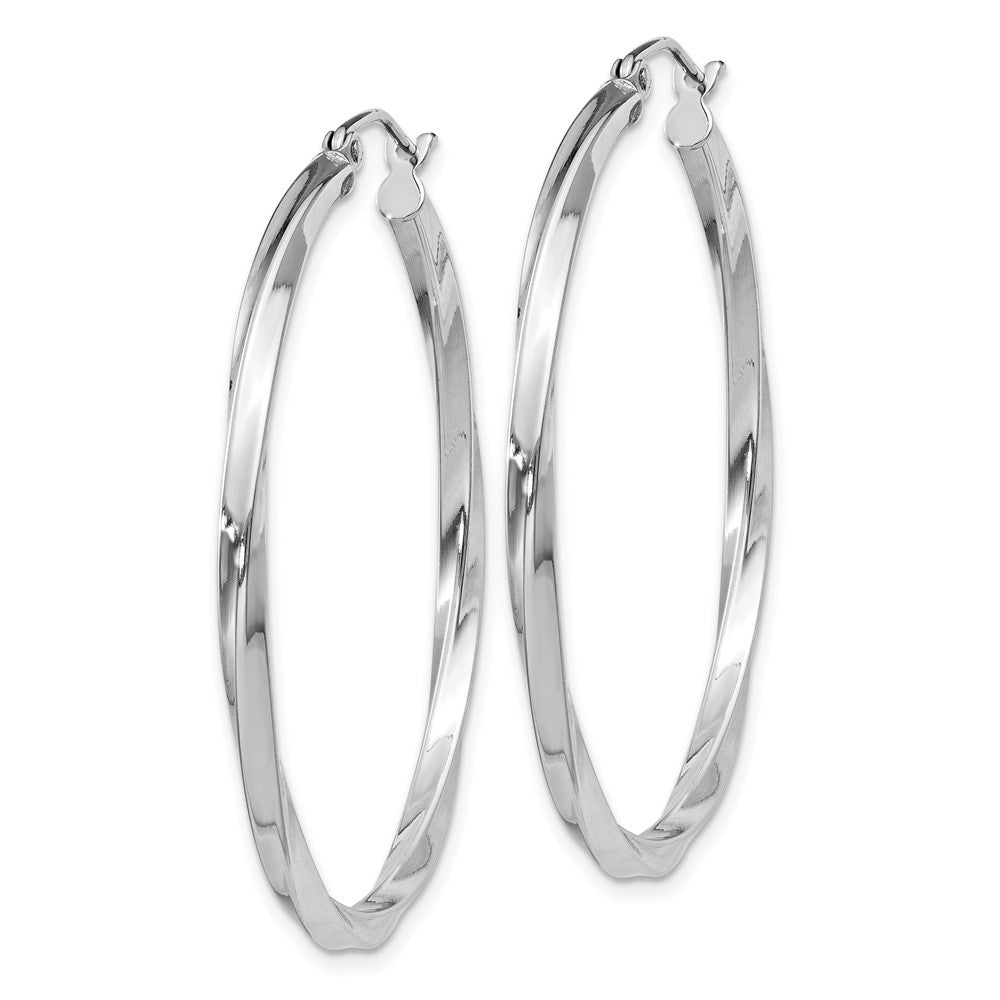 Rhodium-plated Sterling Silver Twisted 2.5x40mmHoop Earrings
