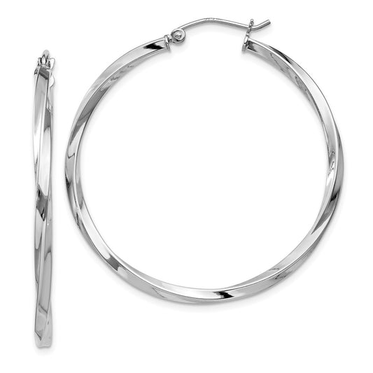 Rhodium-plated Sterling Silver Twisted 2.5x40mmHoop Earrings