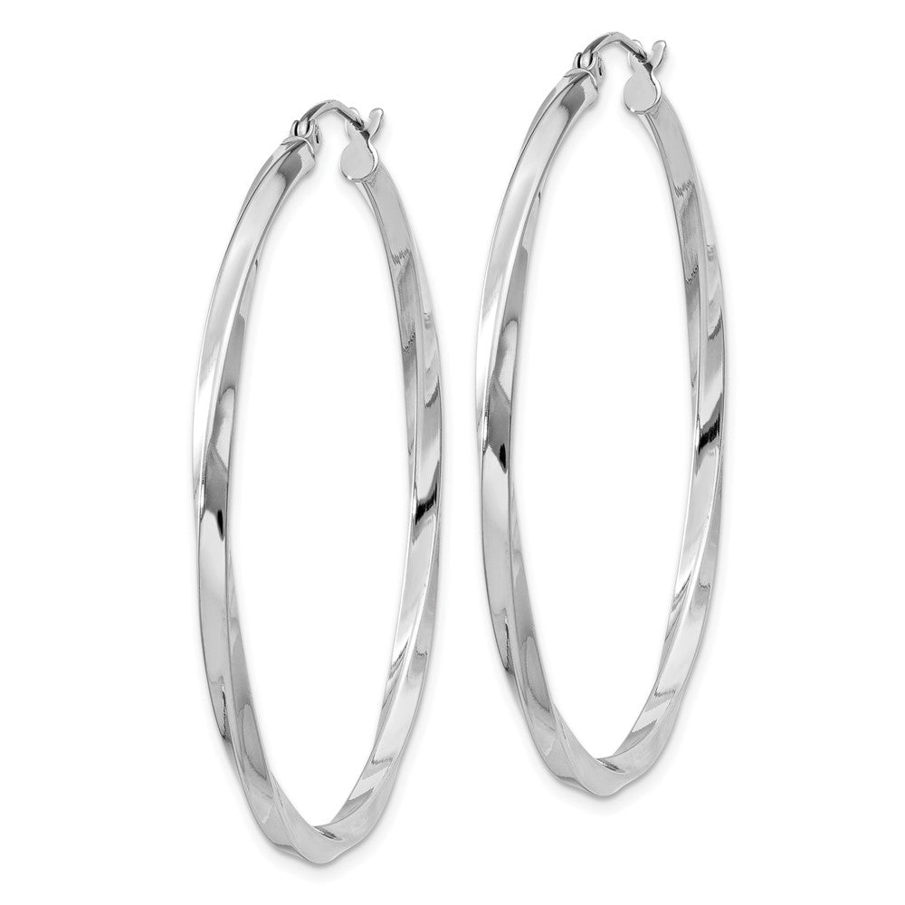 Rhodium-plated Sterling Silver Twisted 2.5x45mmHoop Earrings