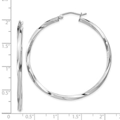 Rhodium-plated Sterling Silver Twisted 2.5x45mmHoop Earrings