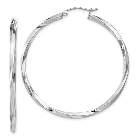Rhodium-plated Sterling Silver Twisted 2.5x45mmHoop Earrings