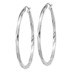 Rhodium-plated Sterling Silver Twisted 2.5x50mmHoop Earrings