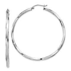 Rhodium-plated Sterling Silver Twisted 2.5x50mmHoop Earrings
