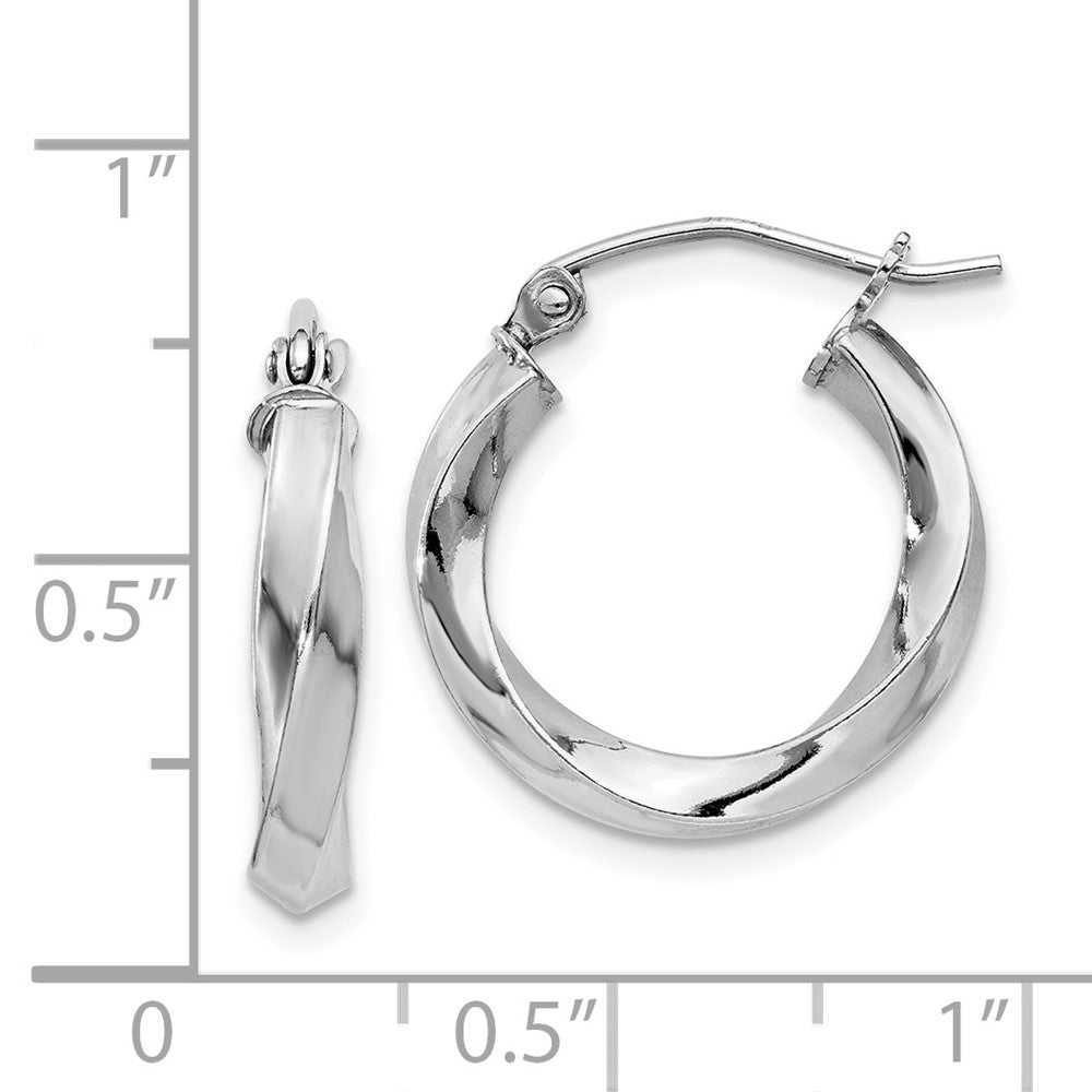 Rhodium-plated Sterling Silver 3x18mmTwisted Hoop Earrings